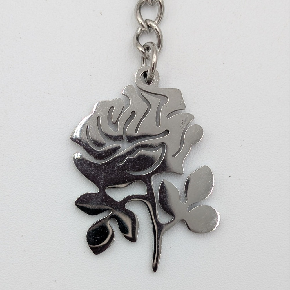 Silver Tone Rose Flower Keychain Floral Rosebush Charm Key Ring New